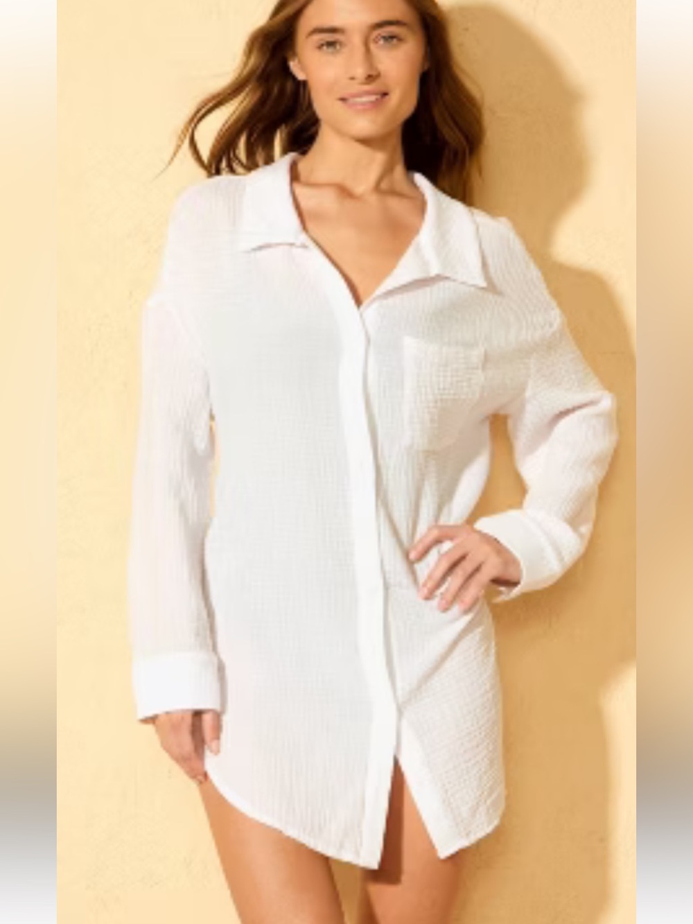 Shade & Shore Women's Gauze Swim Cover Up Shirtdress White Size M